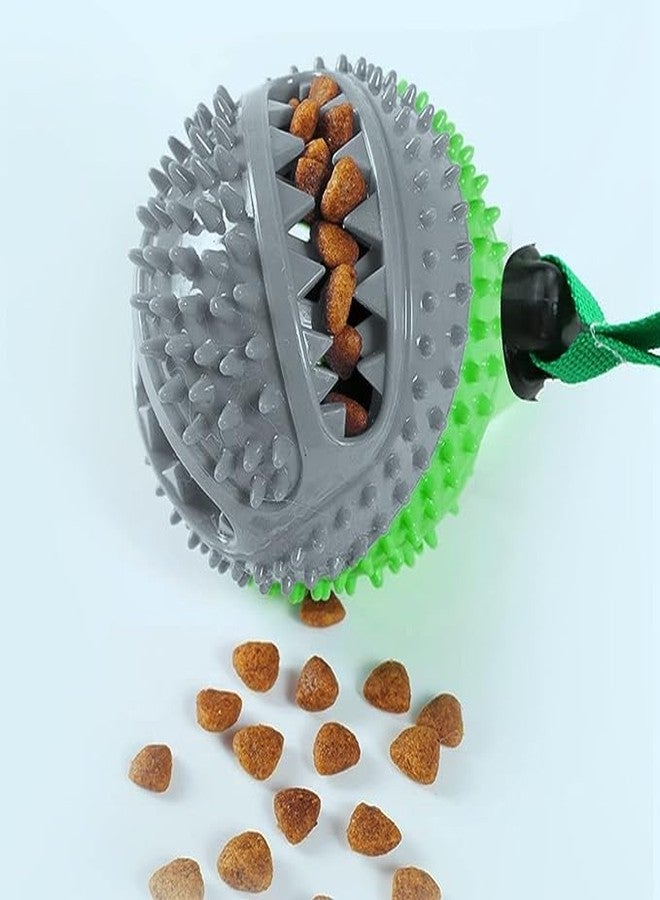 Pups&Pets Portable Natural Rubber Food Dispensing Hard Spike Ball with Rope Handle Ball Toy Ideal for Playing & Chewing All Breed Dogs and Puppy - Multicolor - Image 3